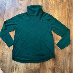 Cable & Gauge Turtleneck Button Back Sweater Hunter Green Women's XL